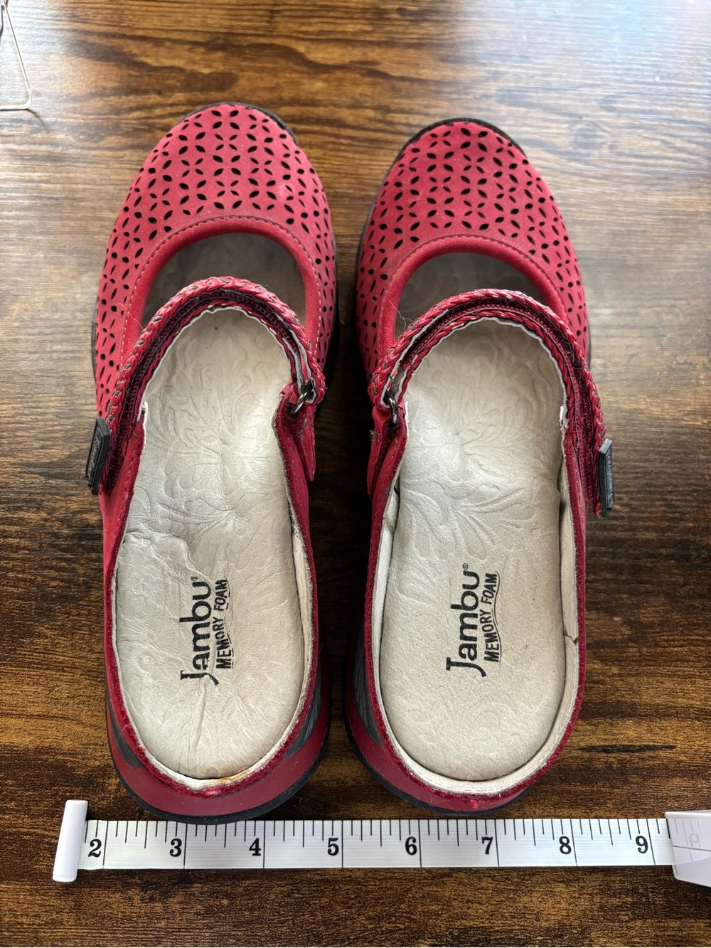 Jambu Bailey Red Perforated Memory Foam Mary Jane Mules Clogs 7M